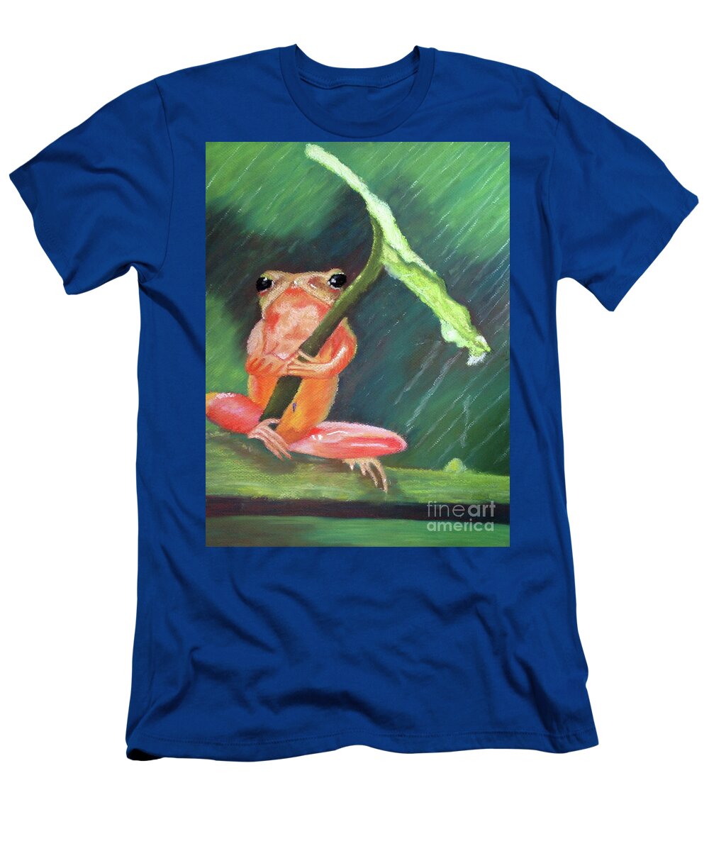 Frog T-Shirt featuring the pastel Waiting on the Rain by Jennefer Chaudhry