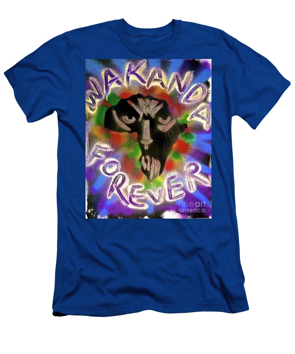 Comic Book Art T-Shirt featuring the painting WAKANDA FOREVER blue by Tony B Conscious