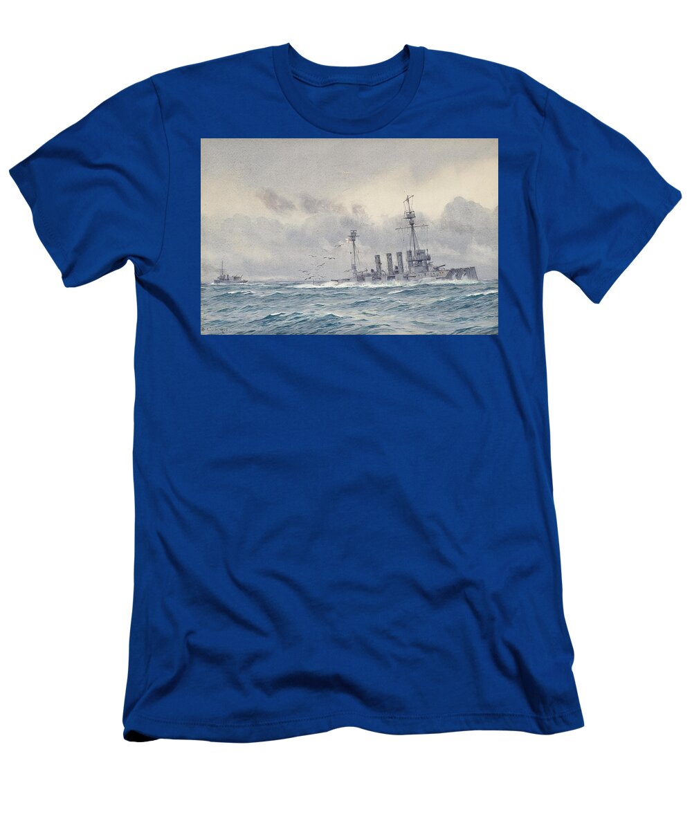 Alma Claude Burlton Cull (1880-1931) The Sinking Of H.m.s. Warrior After The Battle Of Jutland T-Shirt featuring the painting Warrior after the Battle of Jutland by MotionAge Designs