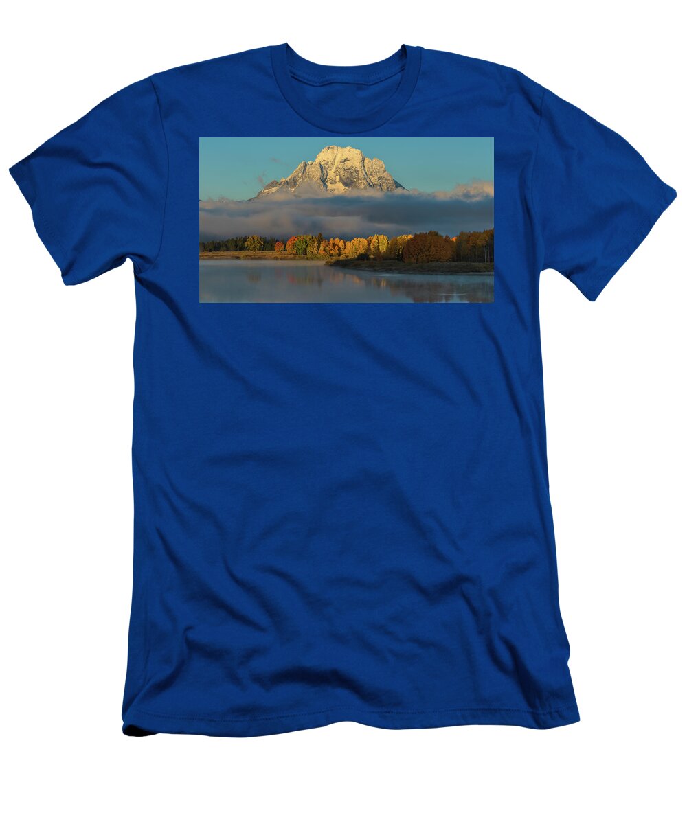 Mount Moran T-Shirt featuring the photograph Watching Light Dispel Darkness by Yeates Photography