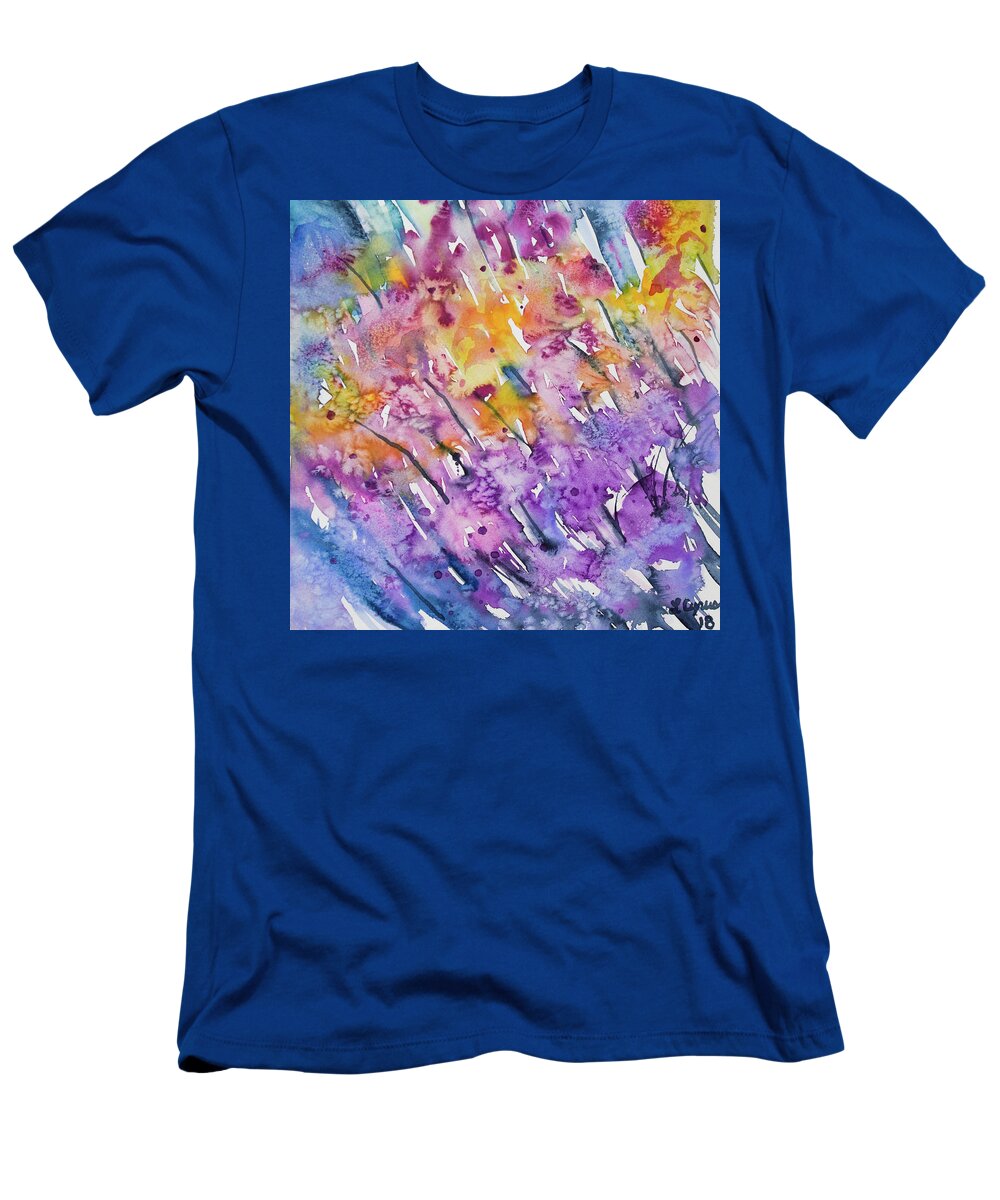 Flower T-Shirt featuring the painting Watercolor - Abstract Flower Garden by Cascade Colors