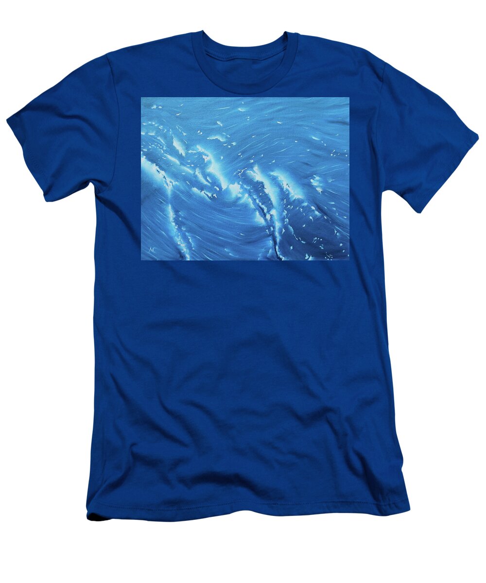 Waves T-Shirt featuring the painting Waves - French Blue by Neslihan Ergul Colley