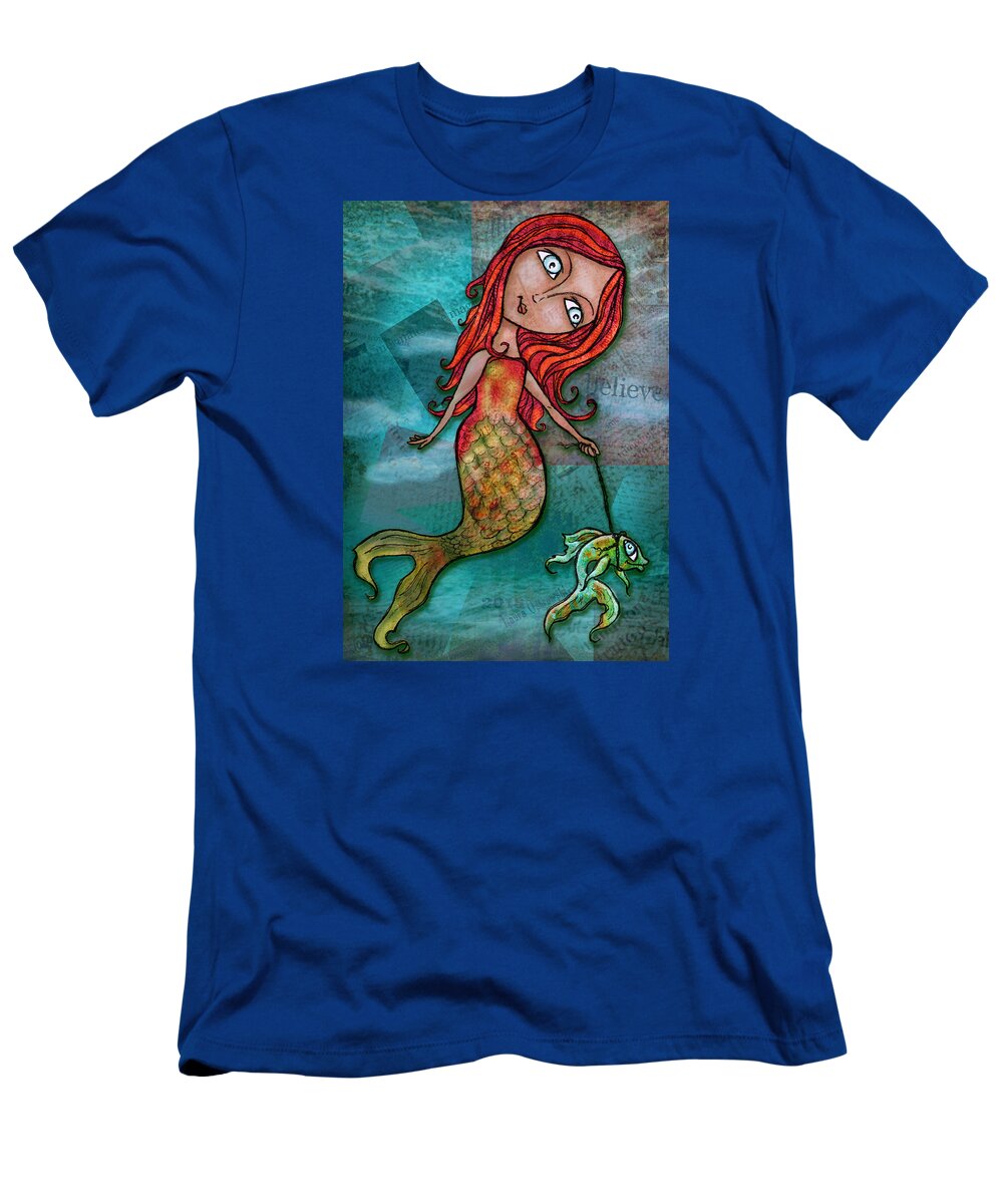 Mermaid T-Shirt featuring the digital art Whimsical Mermaid Walking Fish by Laura Ostrowski