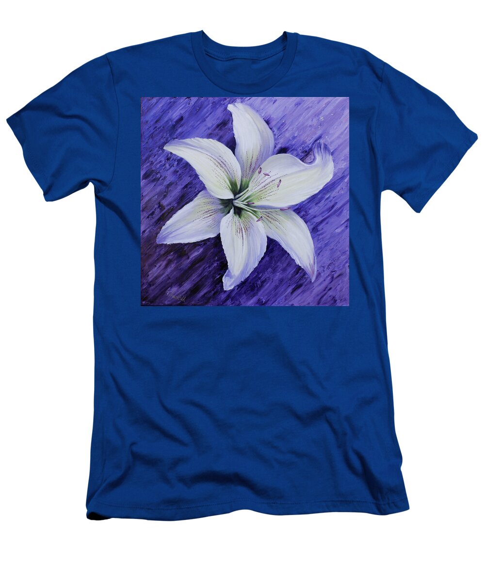 White T-Shirt featuring the painting White Lily by Rebecca Hauschild