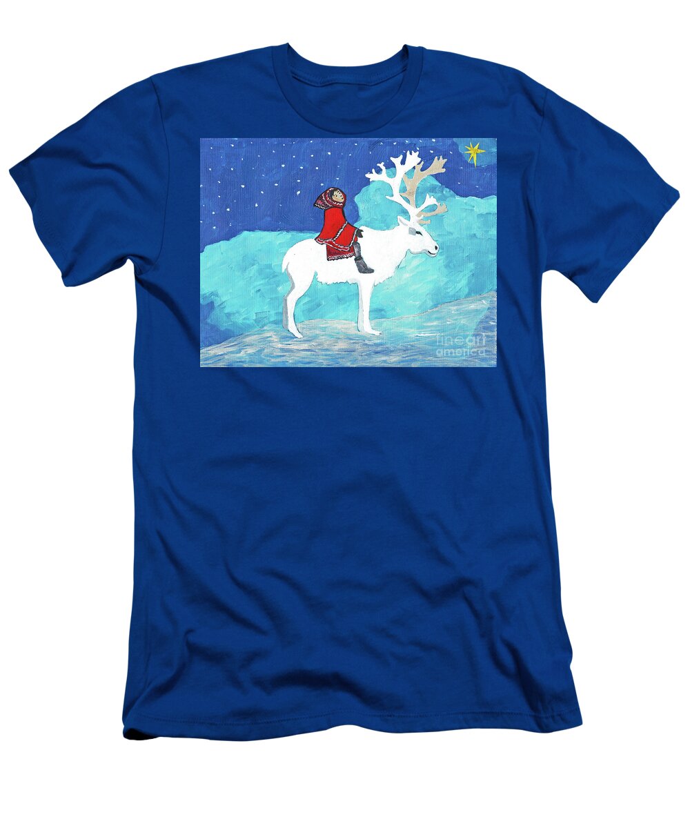 Winter T-Shirt featuring the painting White Reindeer by William Bowers