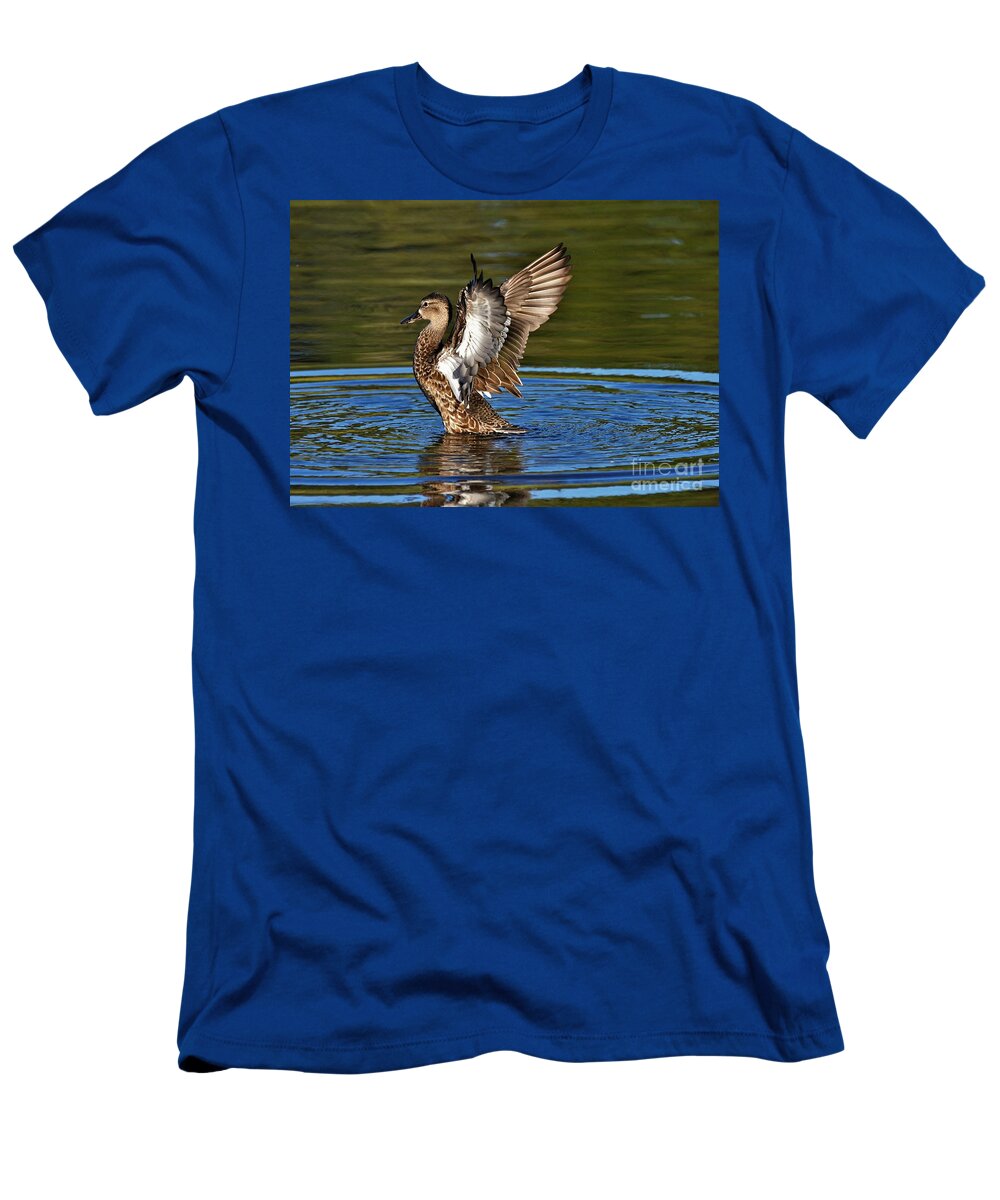 Blue Wing Teal T-Shirt featuring the photograph Wings Up by Julie Adair