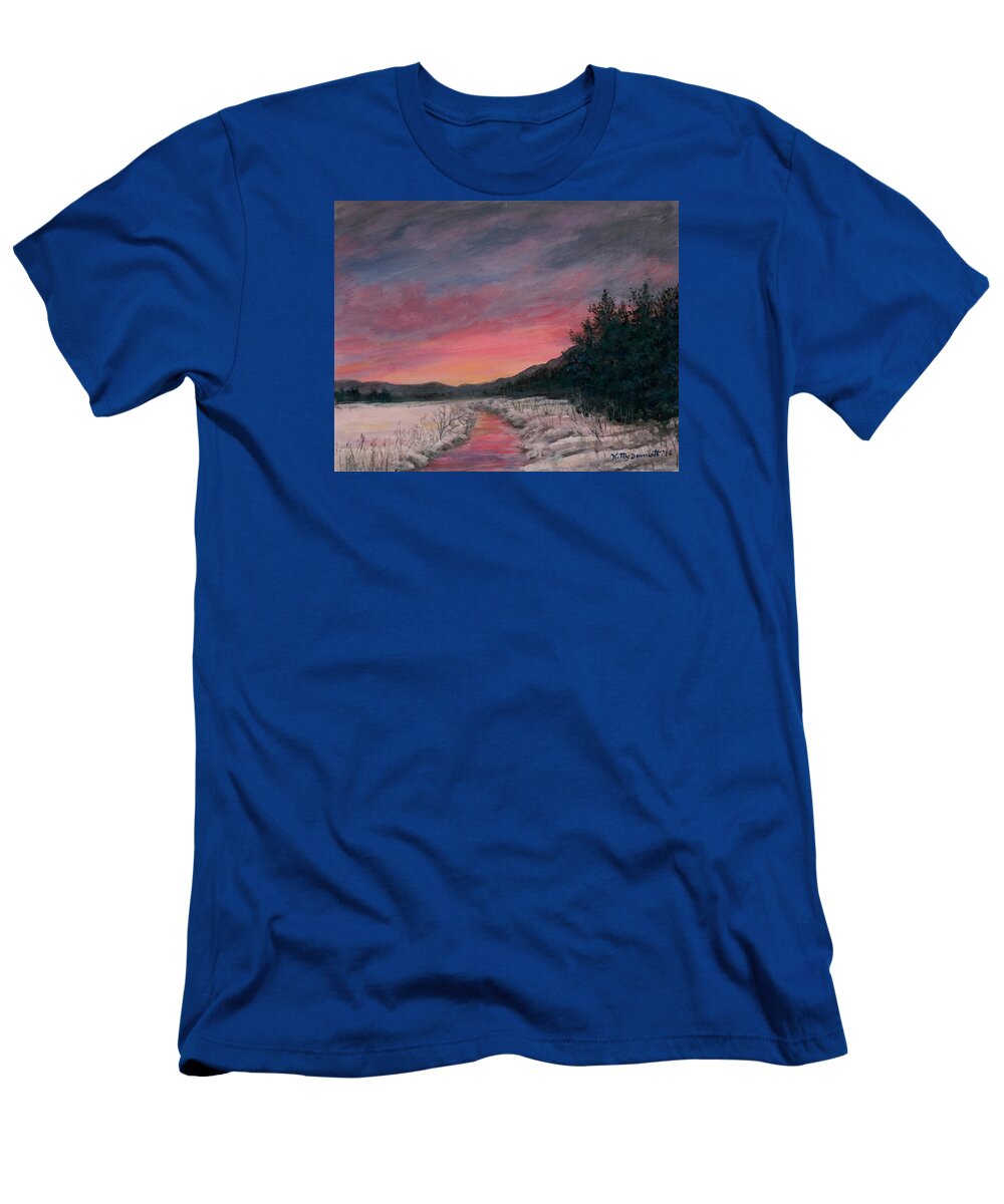 Night Sky T-Shirt featuring the painting Winter Sundown by Kathleen McDermott