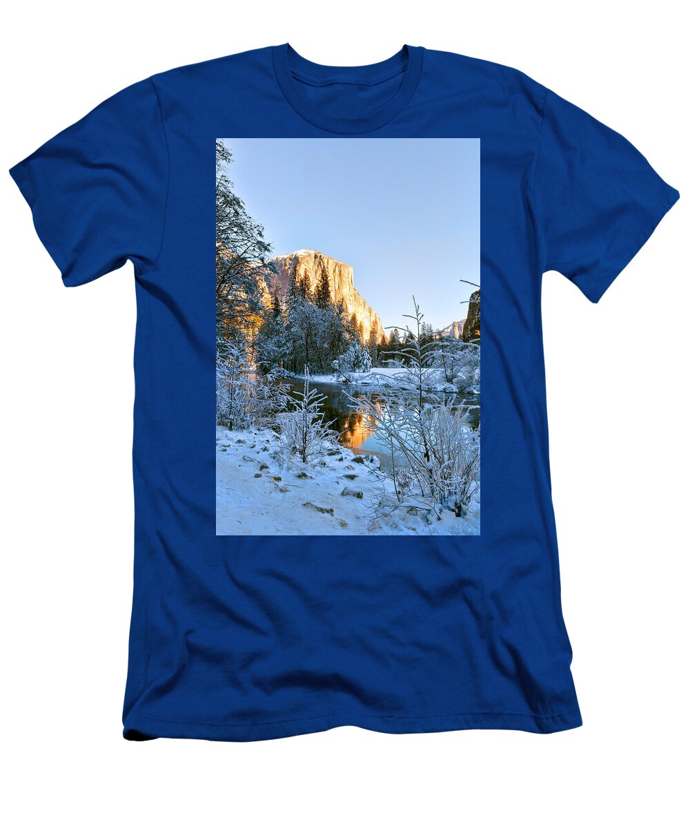 Patricia Sanders T-Shirt featuring the photograph Winter View of Yosemite's El Capitan by Her Arts Desire