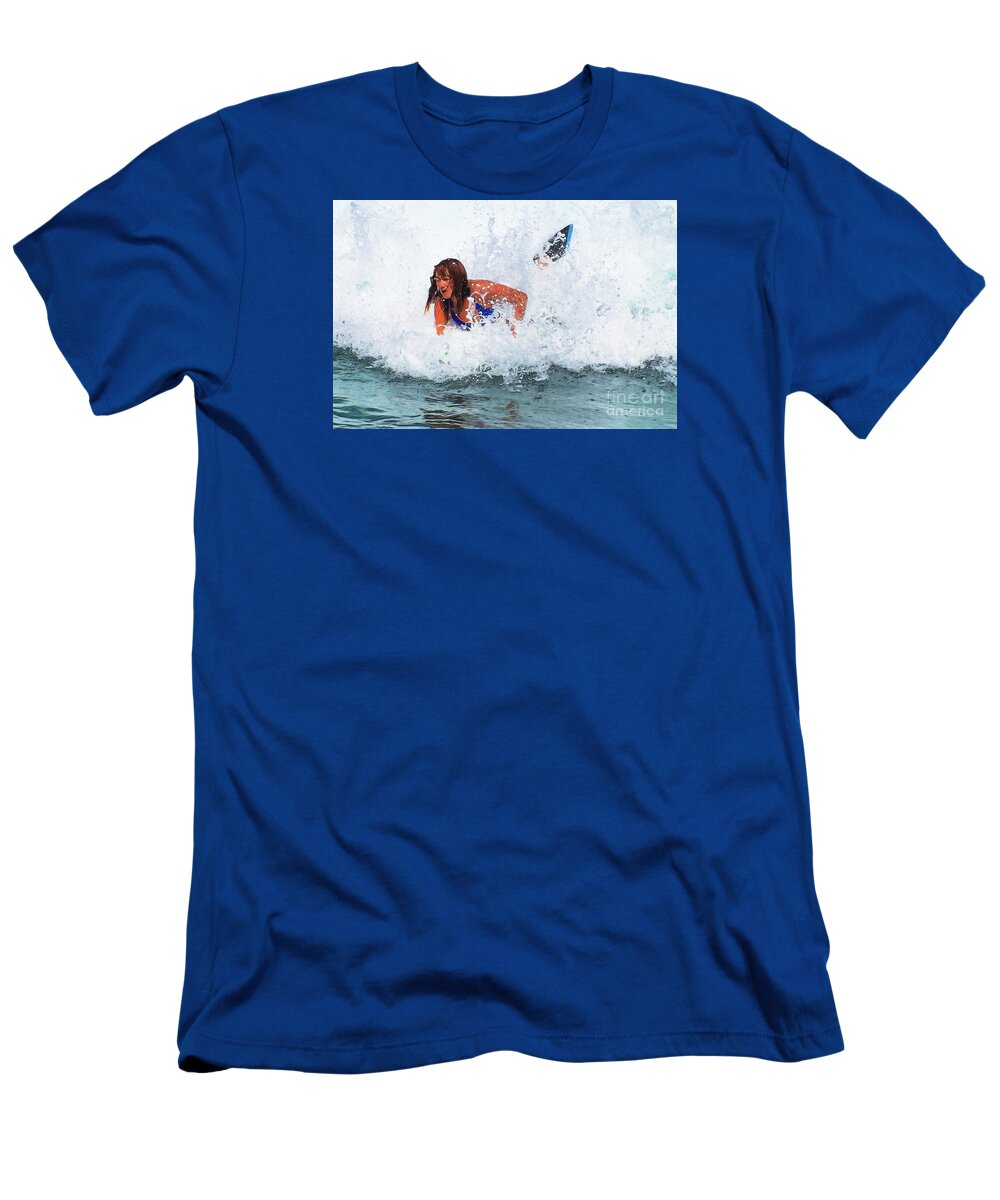 Wipeout-surfing-waikiki Beach T-Shirt featuring the photograph Wipeout - Painterly by Scott Cameron
