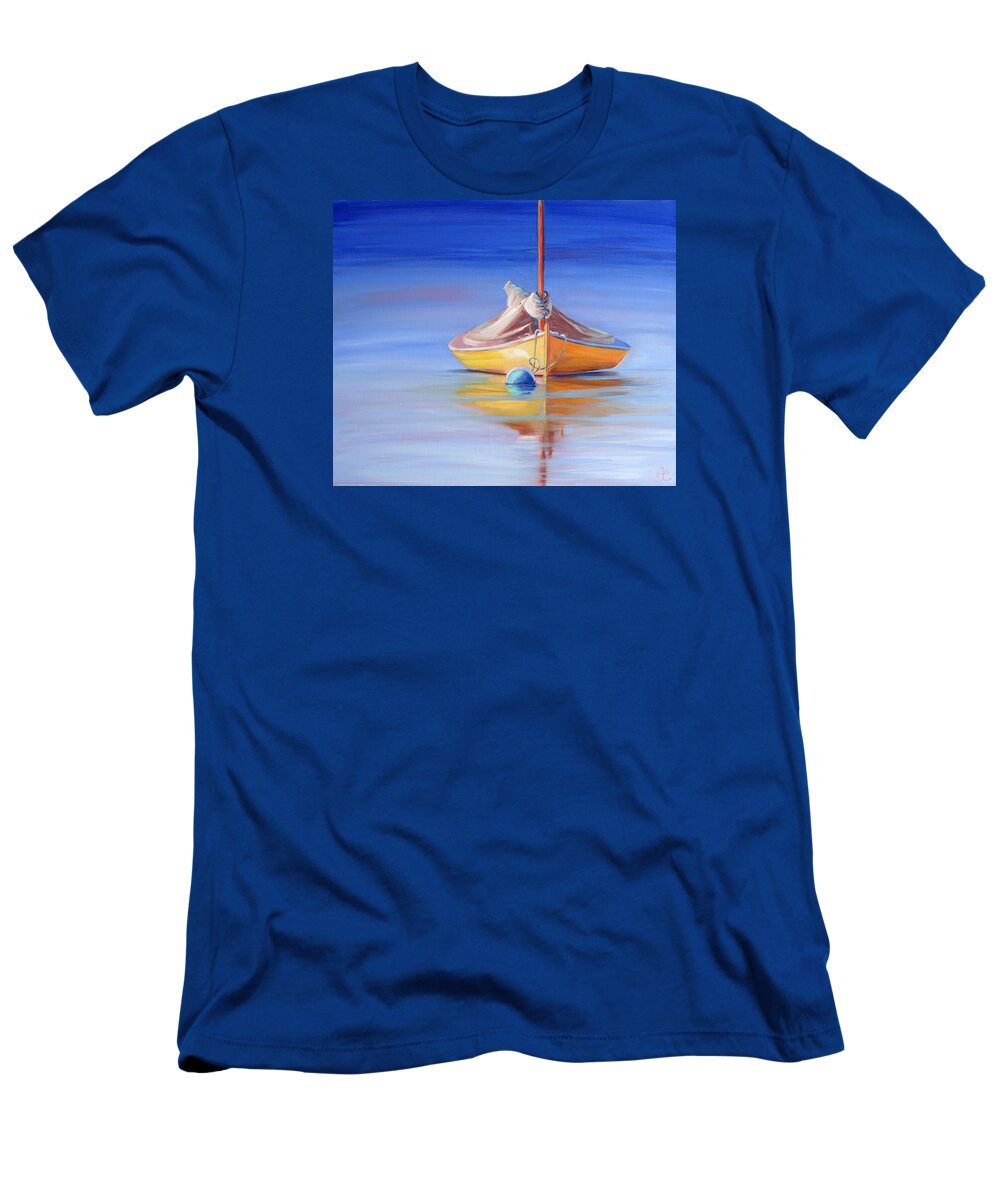 Vineyard Colors T-Shirt featuring the painting Yellow Hull Sailboat IV by Trina Teele
