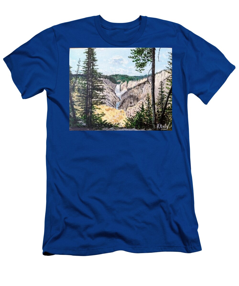 Wyoming T-Shirt featuring the painting Yellowstone Falls by Kevin Daly