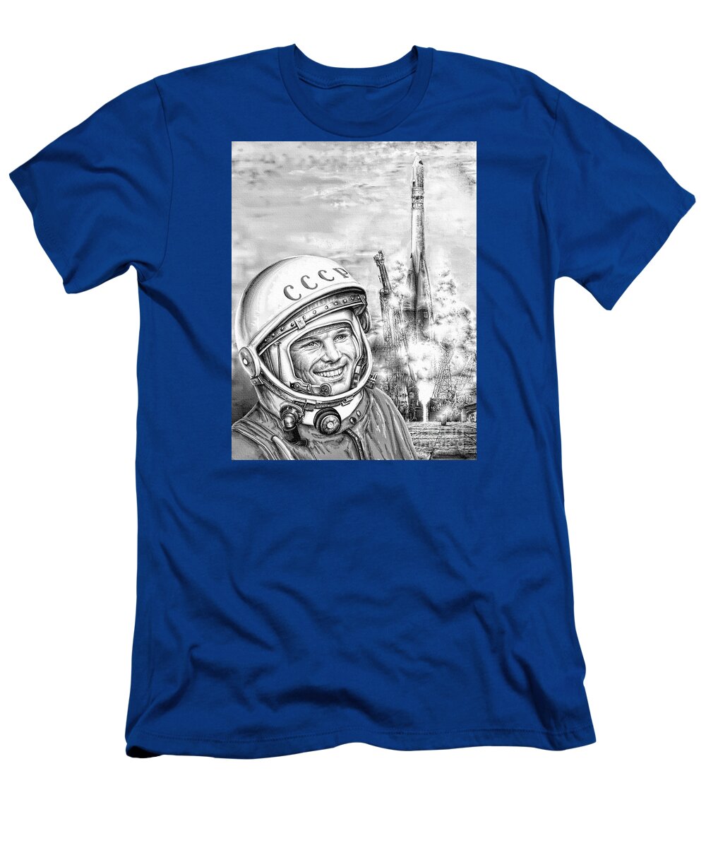 Yuri Gagarin T-Shirt featuring the digital art Yuri Gagarin - Cosmonaut 1961 by Ian Gledhill