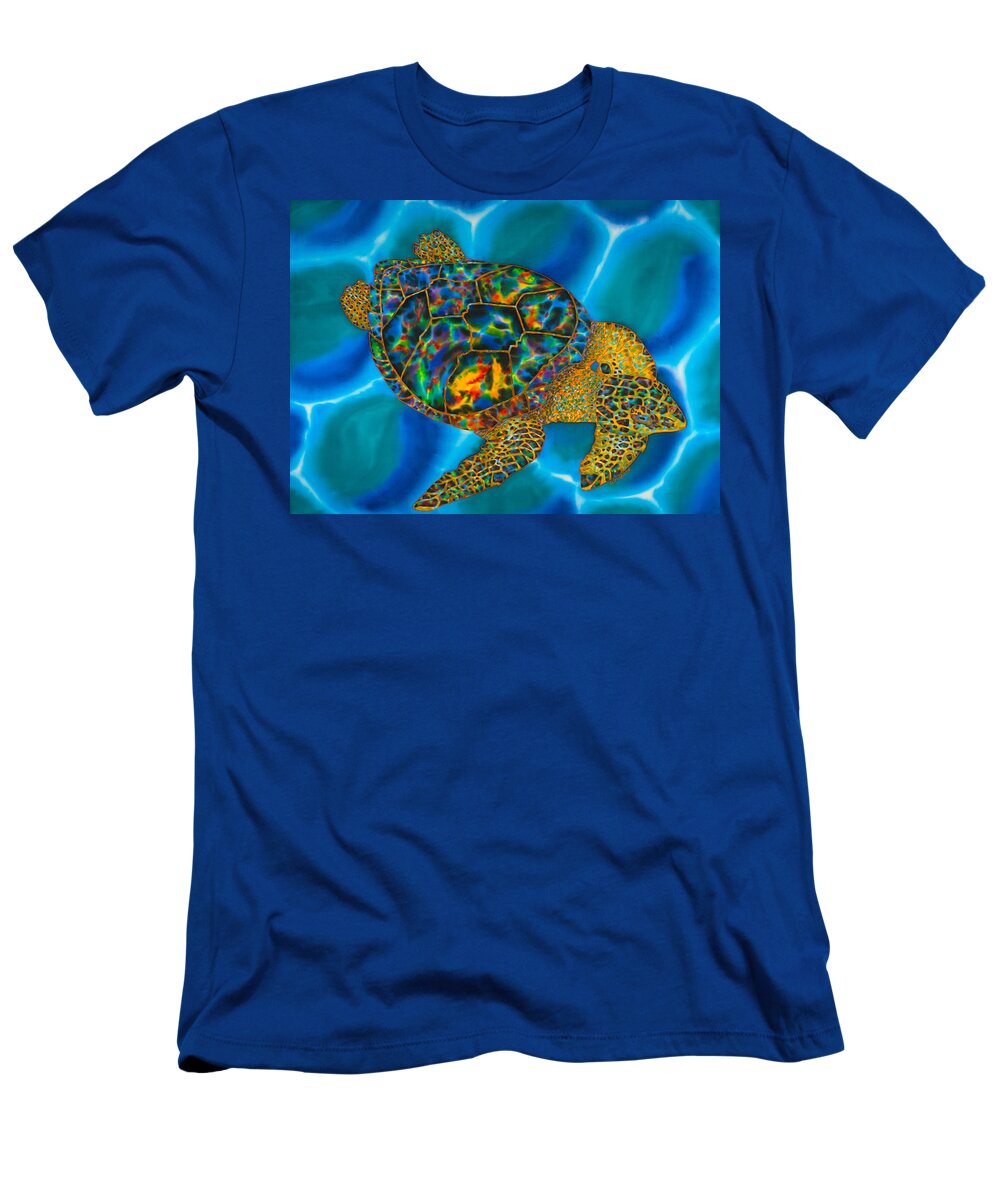 Tsea Turtle T-Shirt featuring the painting Caribbean Sea Turtle #3 by Daniel Jean-Baptiste