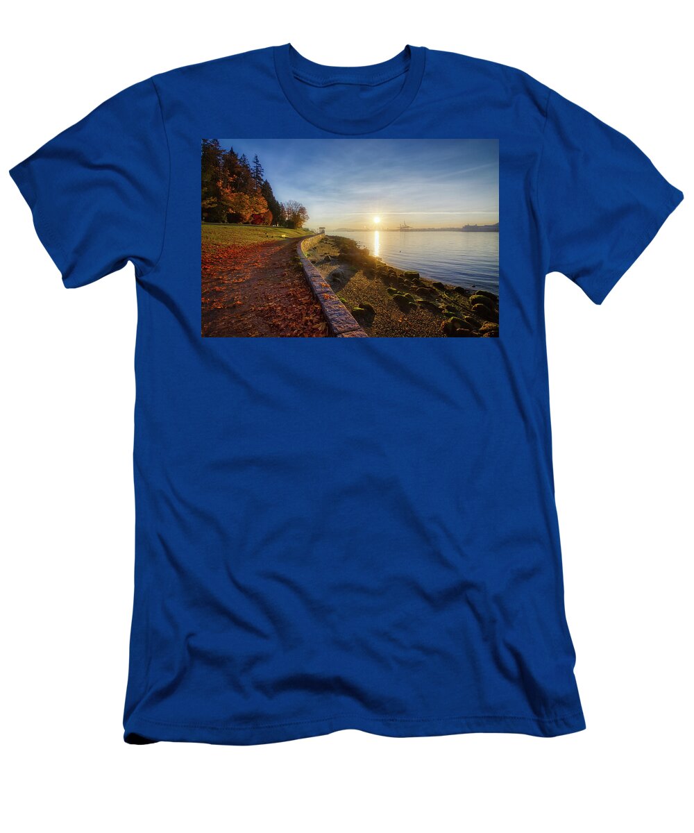 Autumn T-Shirt featuring the photograph Colorful Autumn Sunrise at Stanley Park #1 by Andy Konieczny