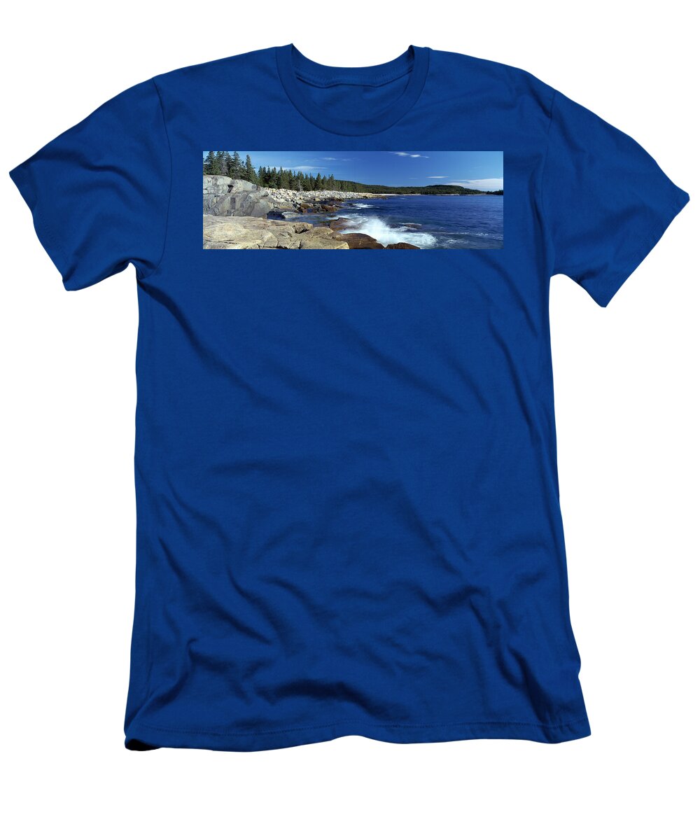 Photography T-Shirt featuring the photograph Waves Breaking On Rocks At The Coast #1 by Panoramic Images