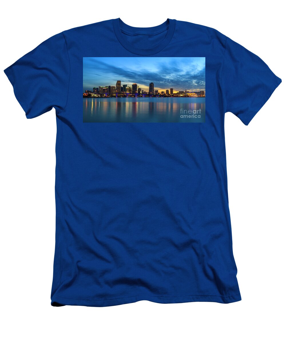 Biscayne Bay T-Shirt featuring the photograph Miami Sunset Skyline #3 by Raul Rodriguez