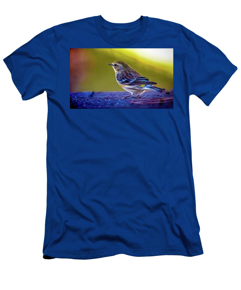 Bird T-Shirt featuring the digital art A Yellow Rumped Warbler Visitor by Ed Stines