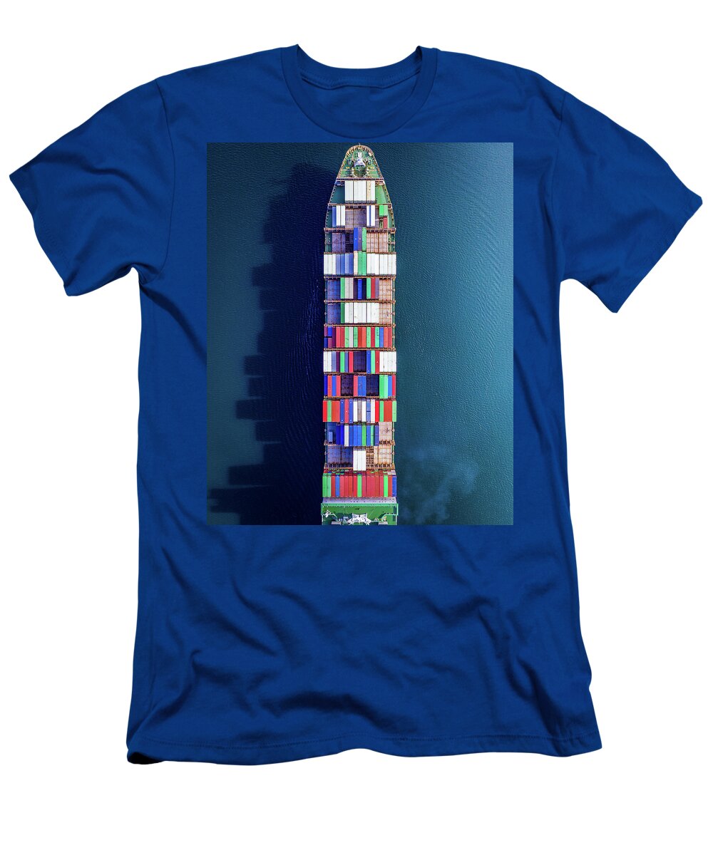 Ship T-Shirt featuring the photograph Above The Cargo Ship by Clinton Ward