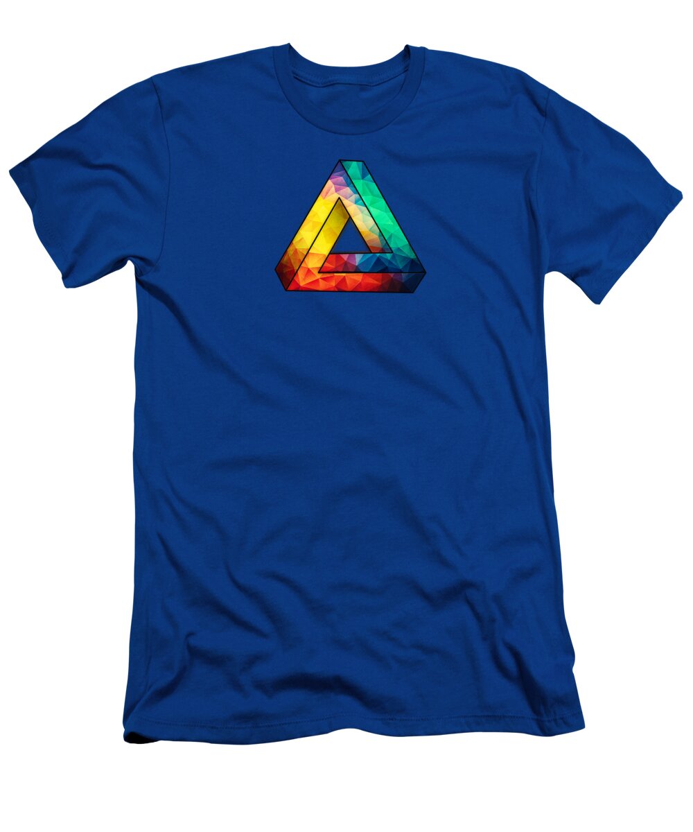 Colorful T-Shirt featuring the digital art Abstract Polygon Multi Color Cubism Low Poly Triangle Design by Philipp Rietz