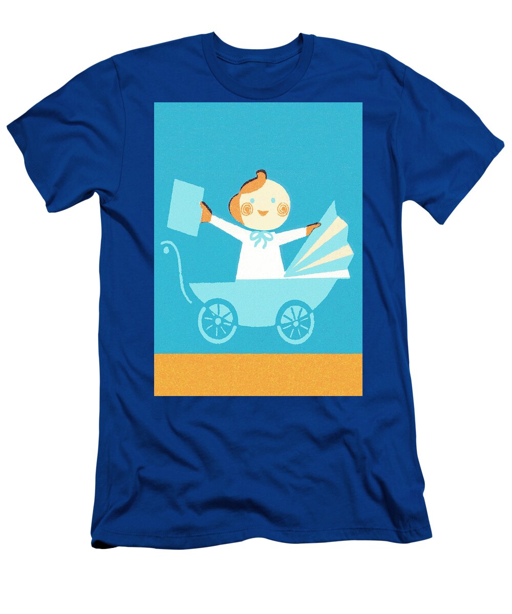 Baby T-Shirt featuring the drawing Baby in pram by CSA Images