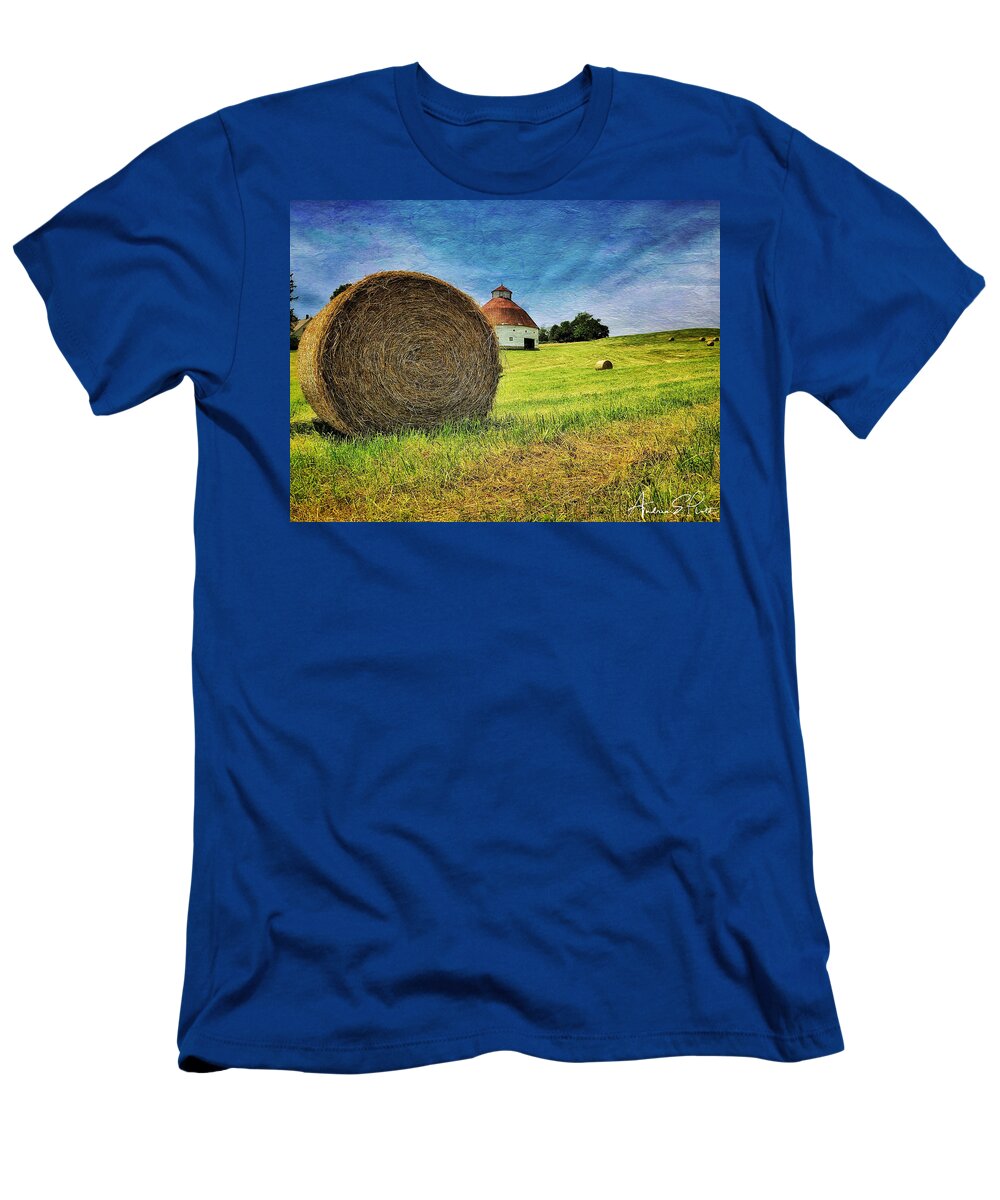 Round Barn T-Shirt featuring the photograph Barn and Bales All Around by Andrea Platt