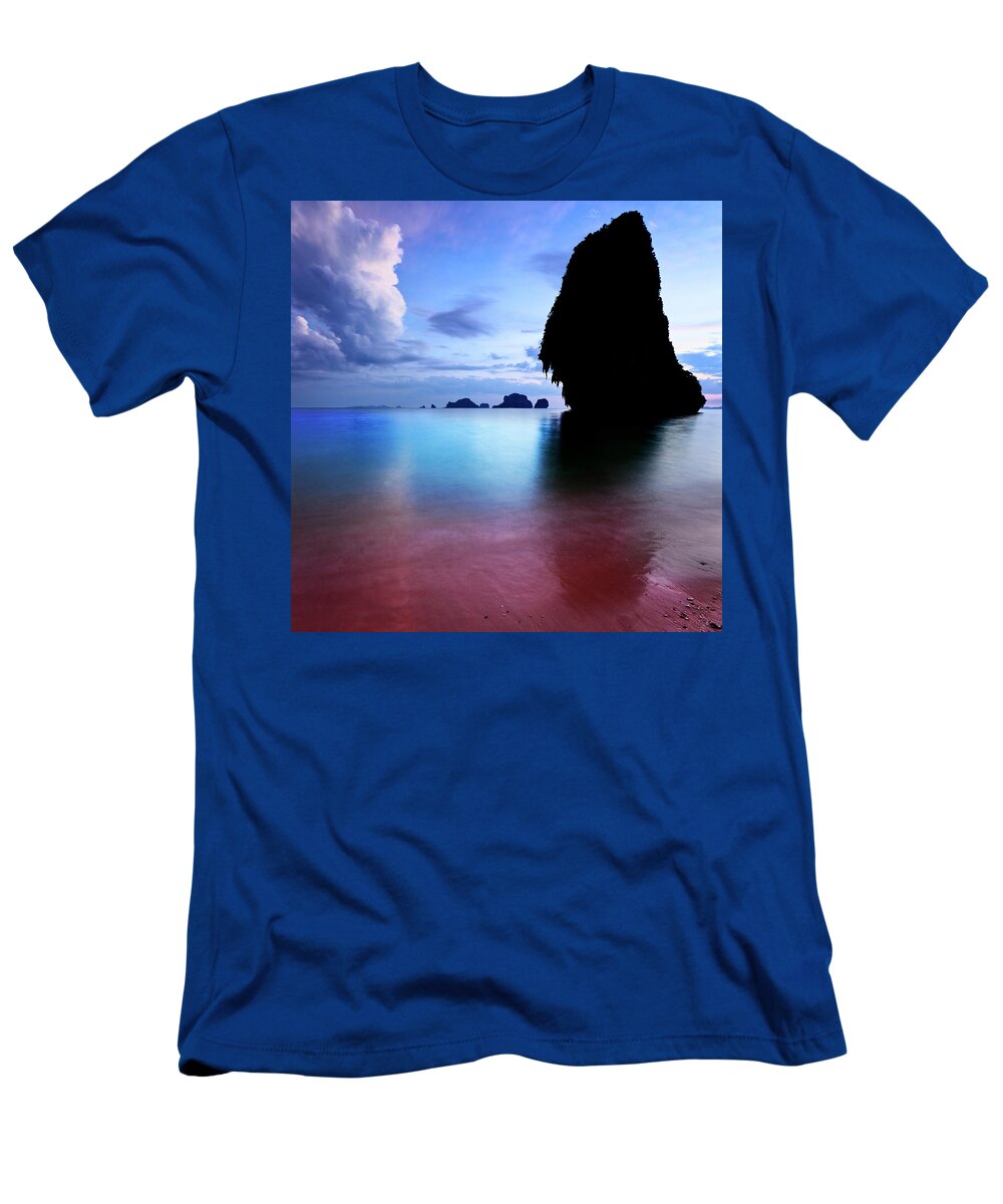 Estock T-Shirt featuring the digital art Beach With Rock by Luigi Vaccarella