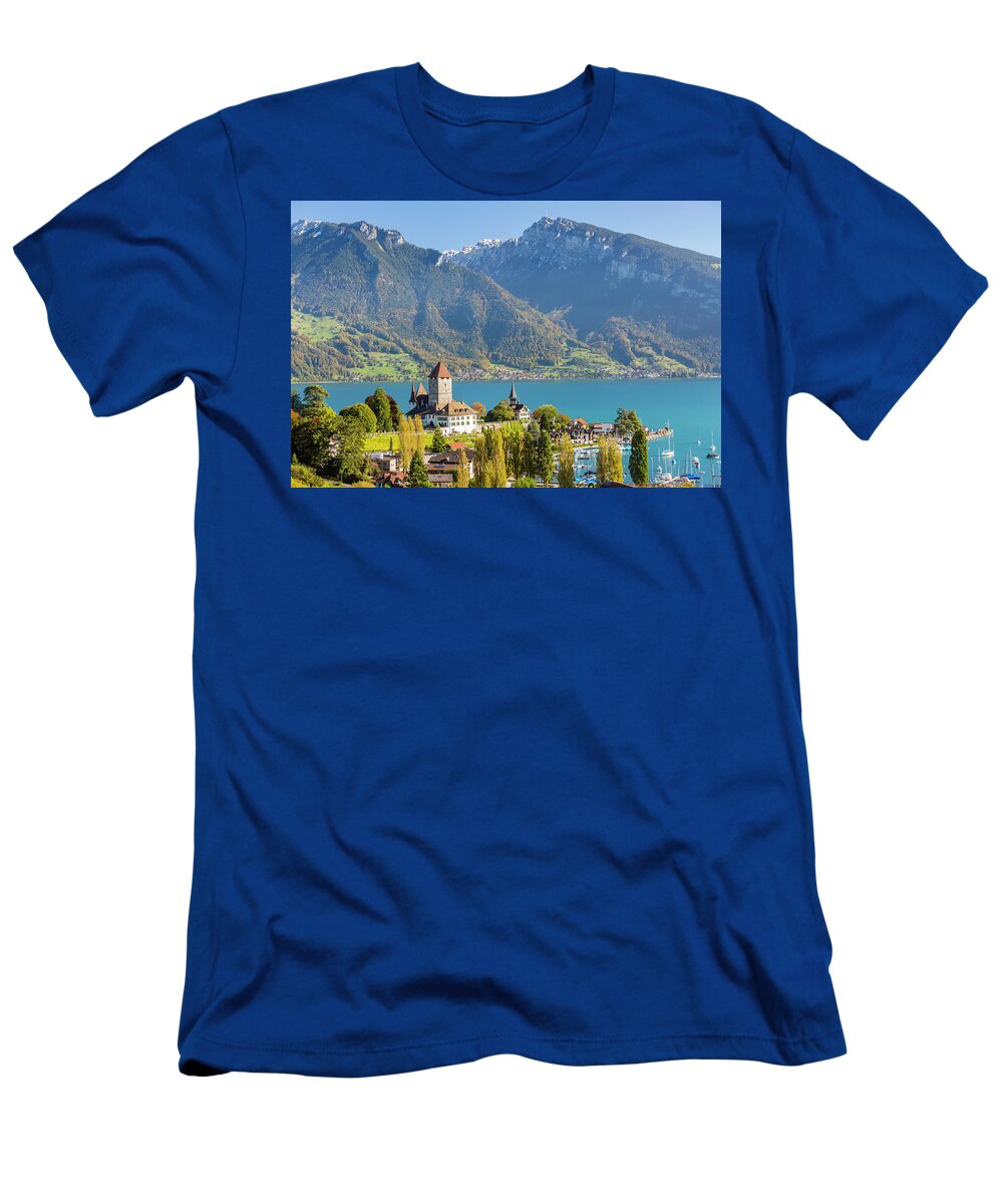 Estock T-Shirt featuring the digital art Bern, Spiez Castle And Lake Thun by Sebastian Wasek