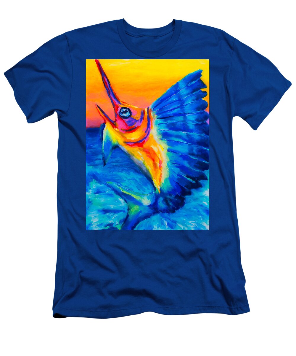 Marlin T-Shirt featuring the painting Big Blue by Stephen Anderson