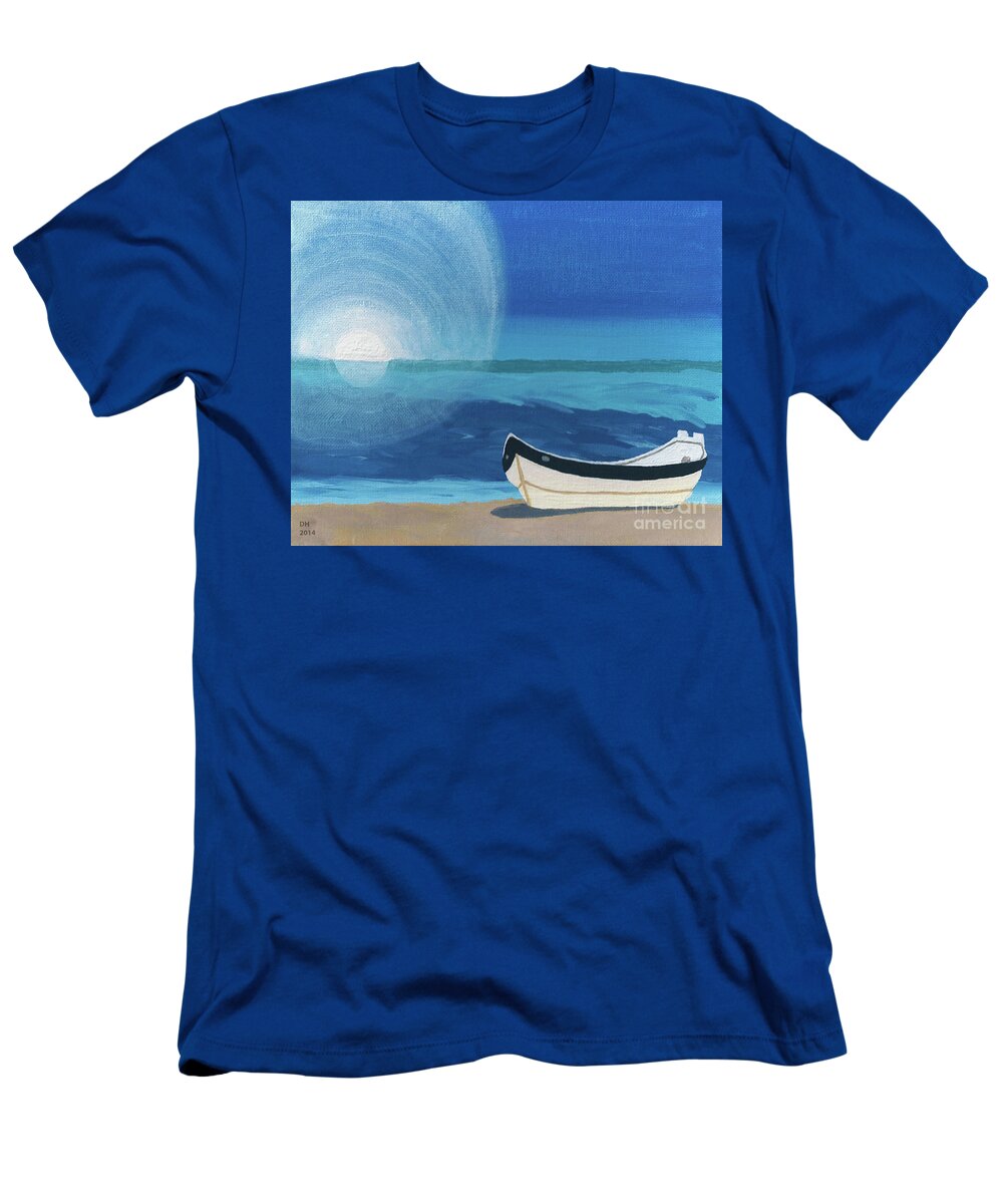 Beach T-Shirt featuring the painting Boat On The Beach by D Hackett