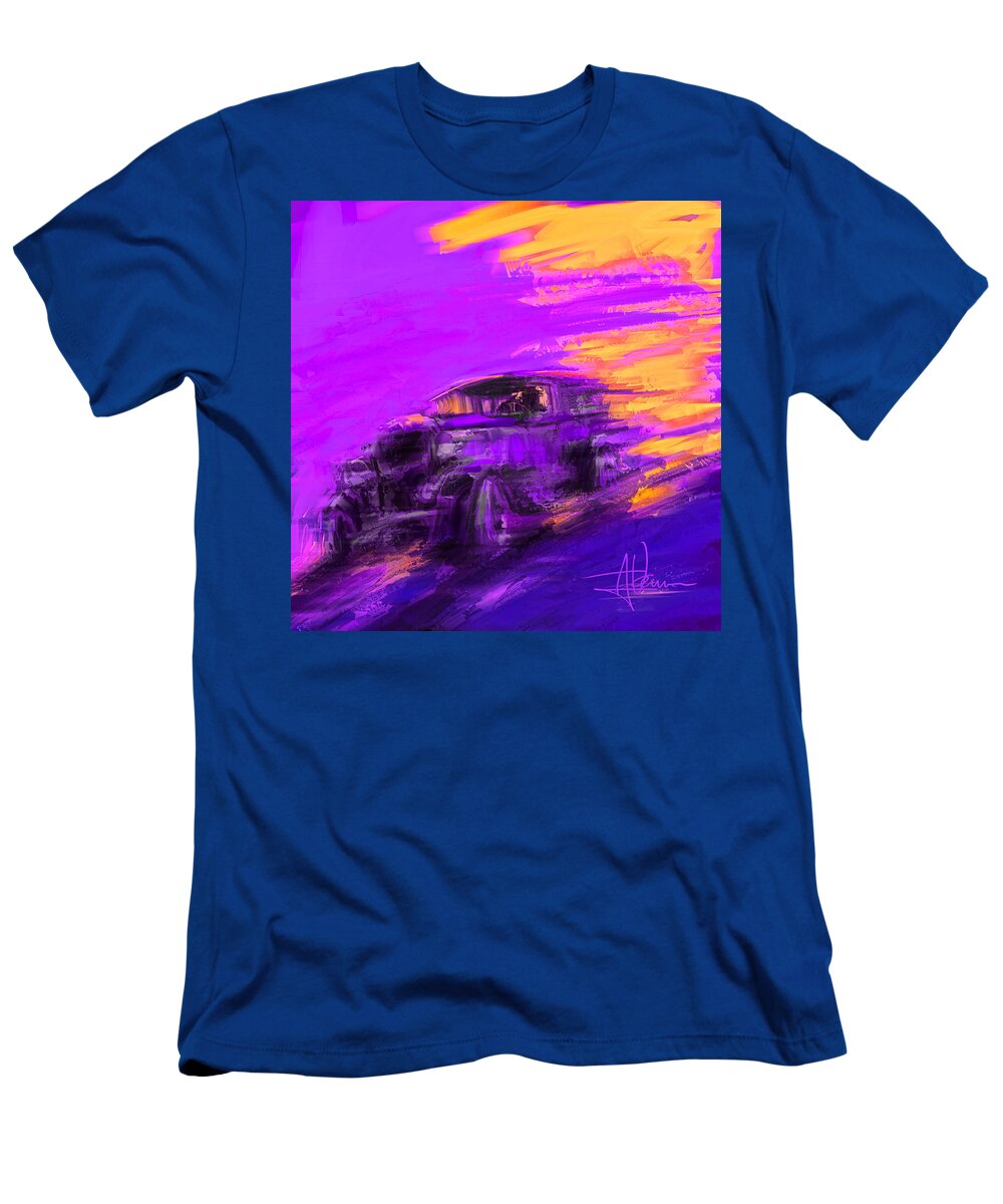 Car T-Shirt featuring the digital art Escape at Sundown by Jim Vance