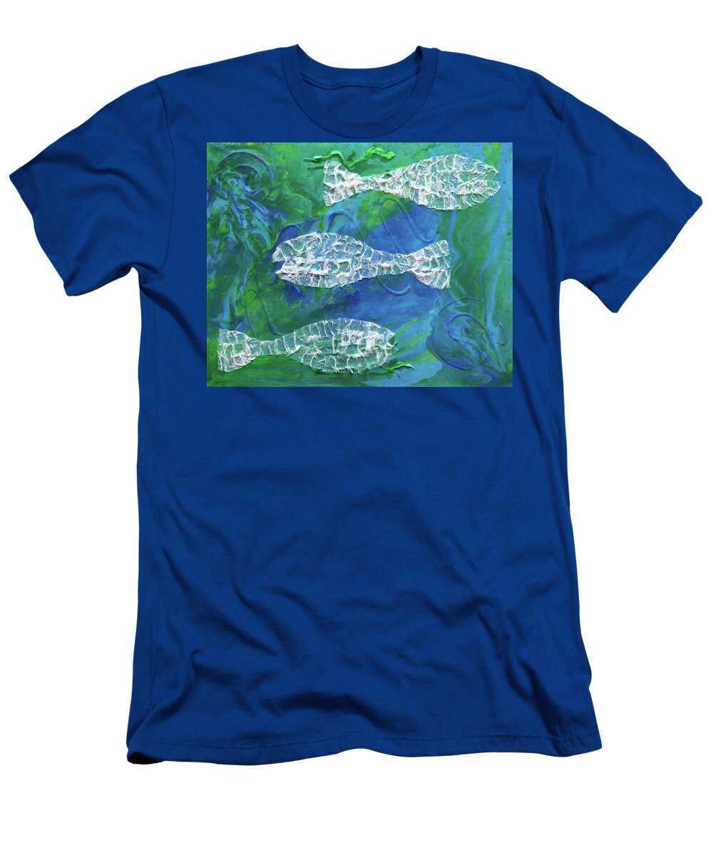 Fish T-Shirt featuring the mixed media Ghosts of Fish Pass by Deborah Boyd