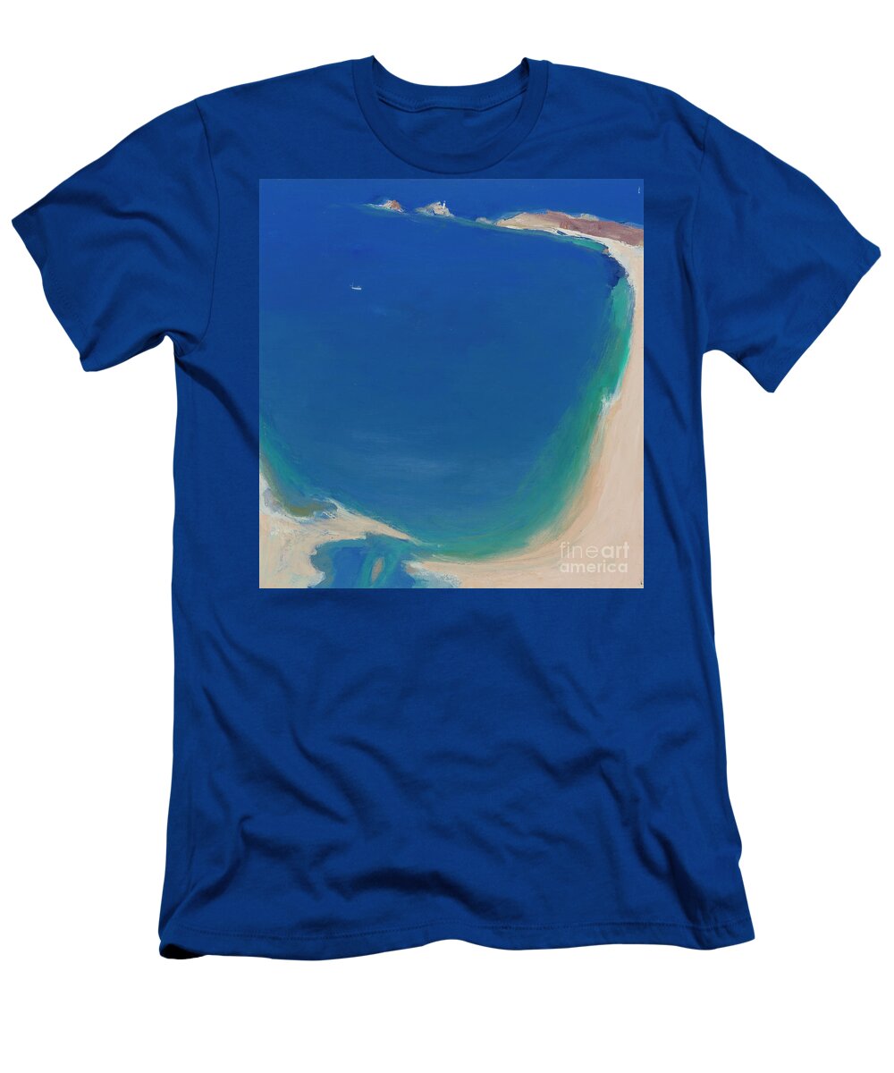 Blue T-Shirt featuring the painting Godrevy by John Miller