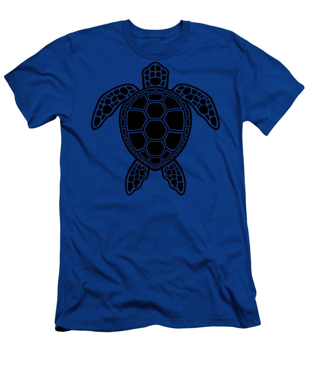Green T-Shirt featuring the digital art Green Sea Turtle Design - Black by John Schwegel