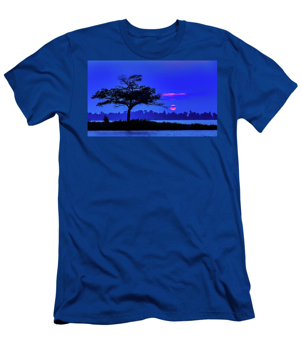 Cherry Red Sunset T-Shirt featuring the photograph Higgins Lake Cherry Red Sunset by Joe Holley