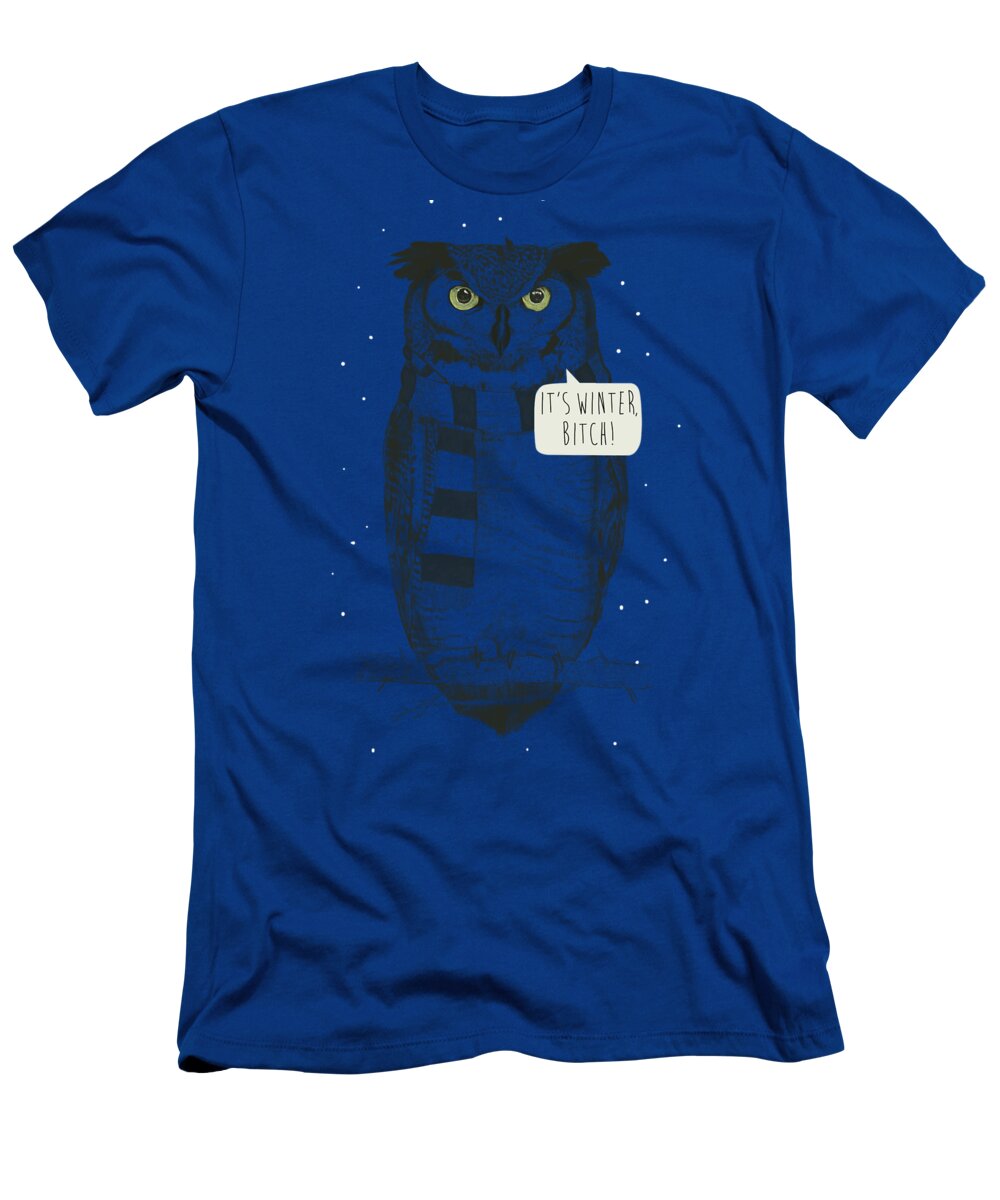 Owl T-Shirt featuring the mixed media It's winter bitch by Balazs Solti