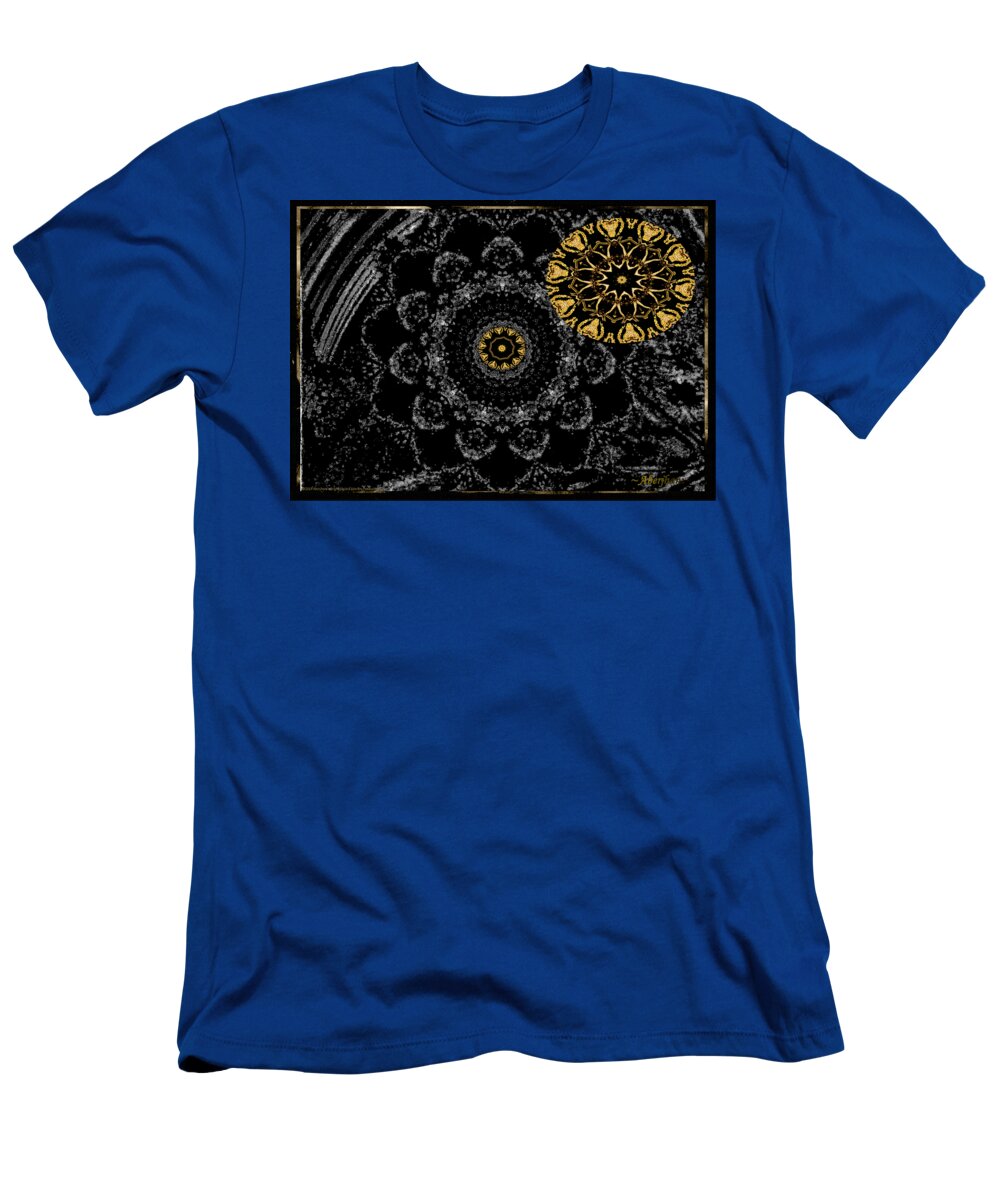 Moon T-Shirt featuring the digital art Kaleidoscope Moon for Children Gone Too Soon Number 2 - Faces and Flowers by Aberjhani