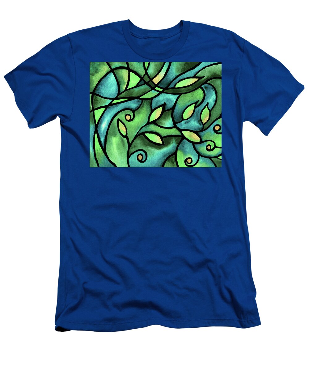 Nouveau T-Shirt featuring the painting Leaves And Curves Art Nouveau Style V by Irina Sztukowski