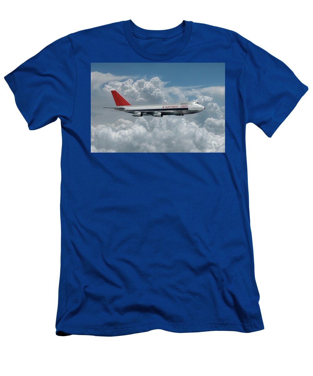 Northwest Orient Airlines T-Shirt featuring the mixed media Northwest Orient Among the Clouds by Erik Simonsen