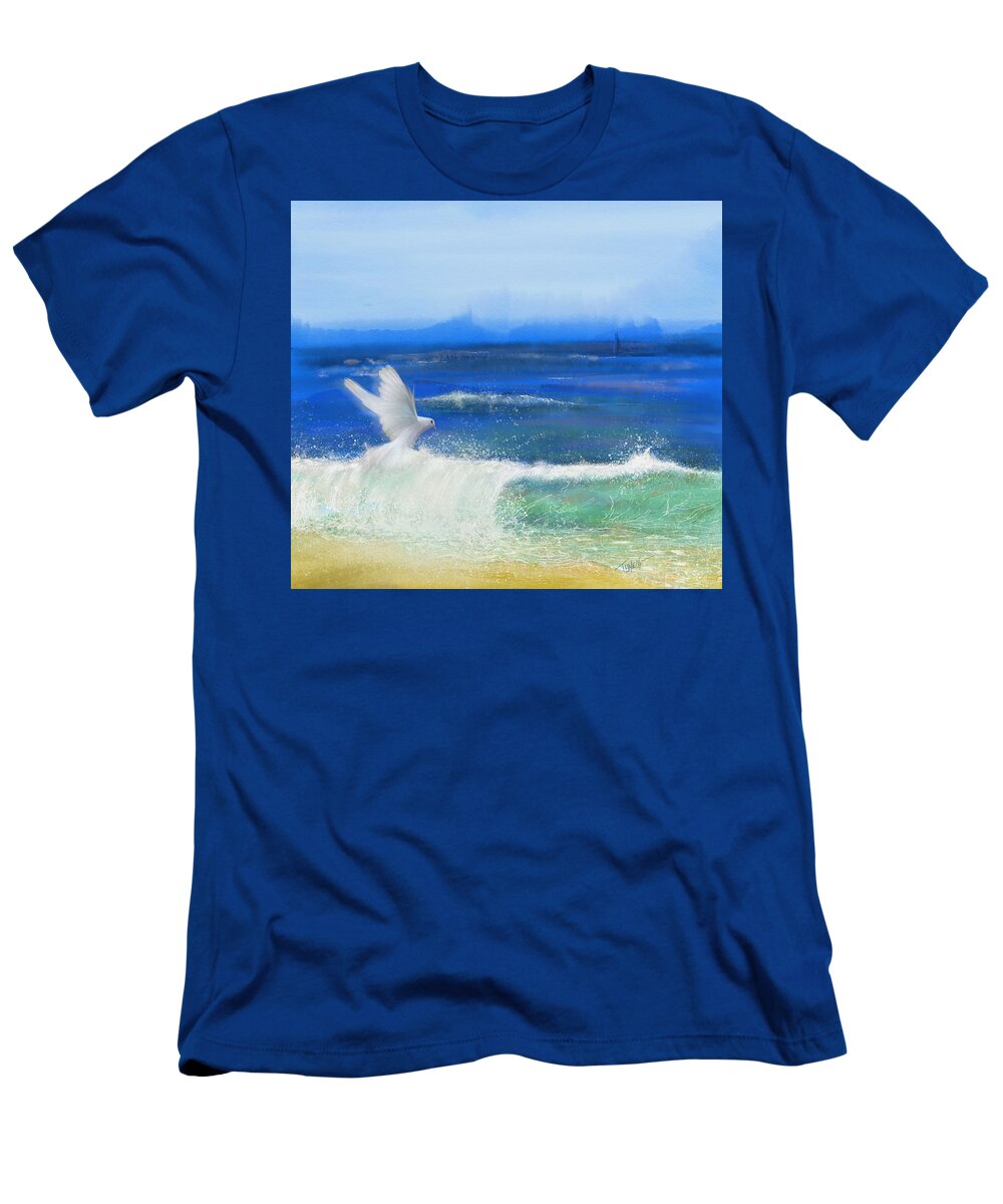 Seascape T-Shirt featuring the mixed media Ocean Dove the Faithful Witness  by Mark Tonelli