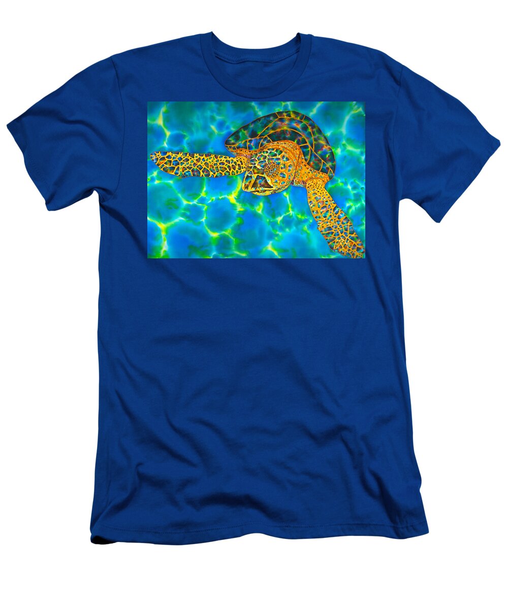 Turtle T-Shirt featuring the painting Opal Sea Turtle by Daniel Jean-Baptiste