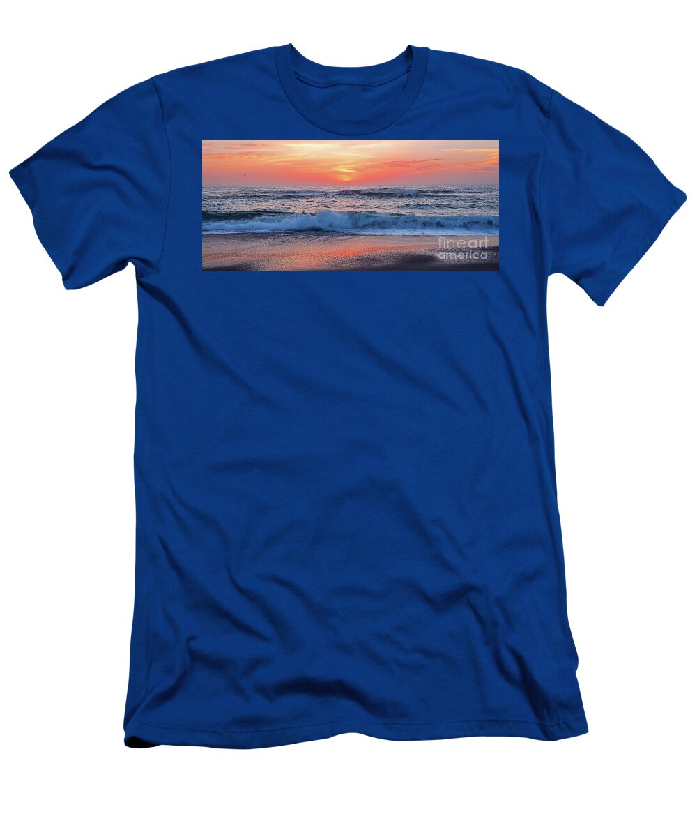 Pink Sunrise Panorama T-Shirt featuring the photograph Pink Sunrise Panorama by Kaye Menner