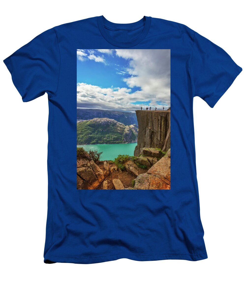 Clouds T-Shirt featuring the photograph Preikestolen The Pulpit Rock by Debra and Dave Vanderlaan