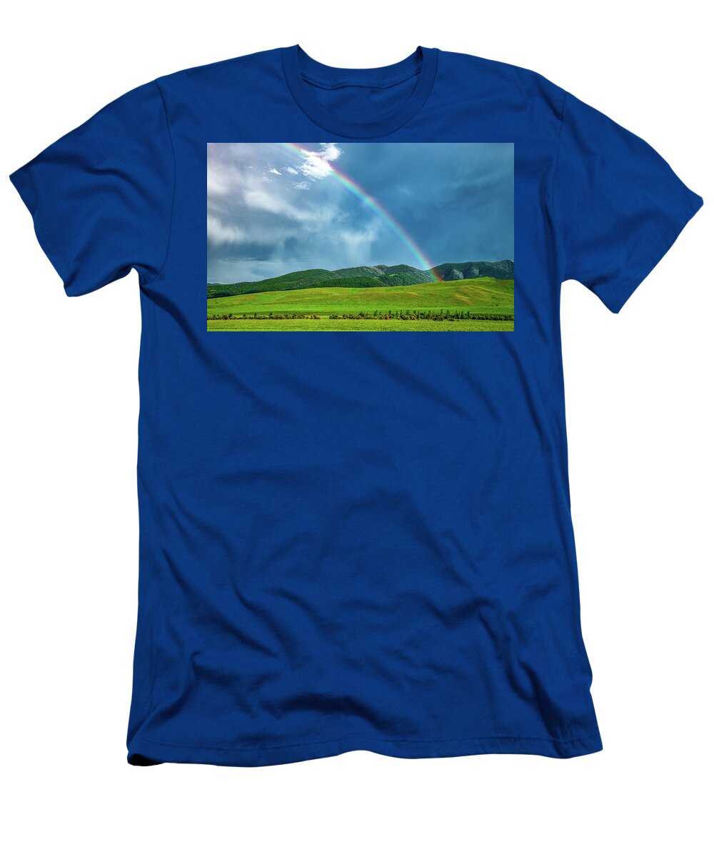 Ted Turner Ranch T-Shirt featuring the photograph Rainbow Over the Ranch by Marcy Wielfaert
