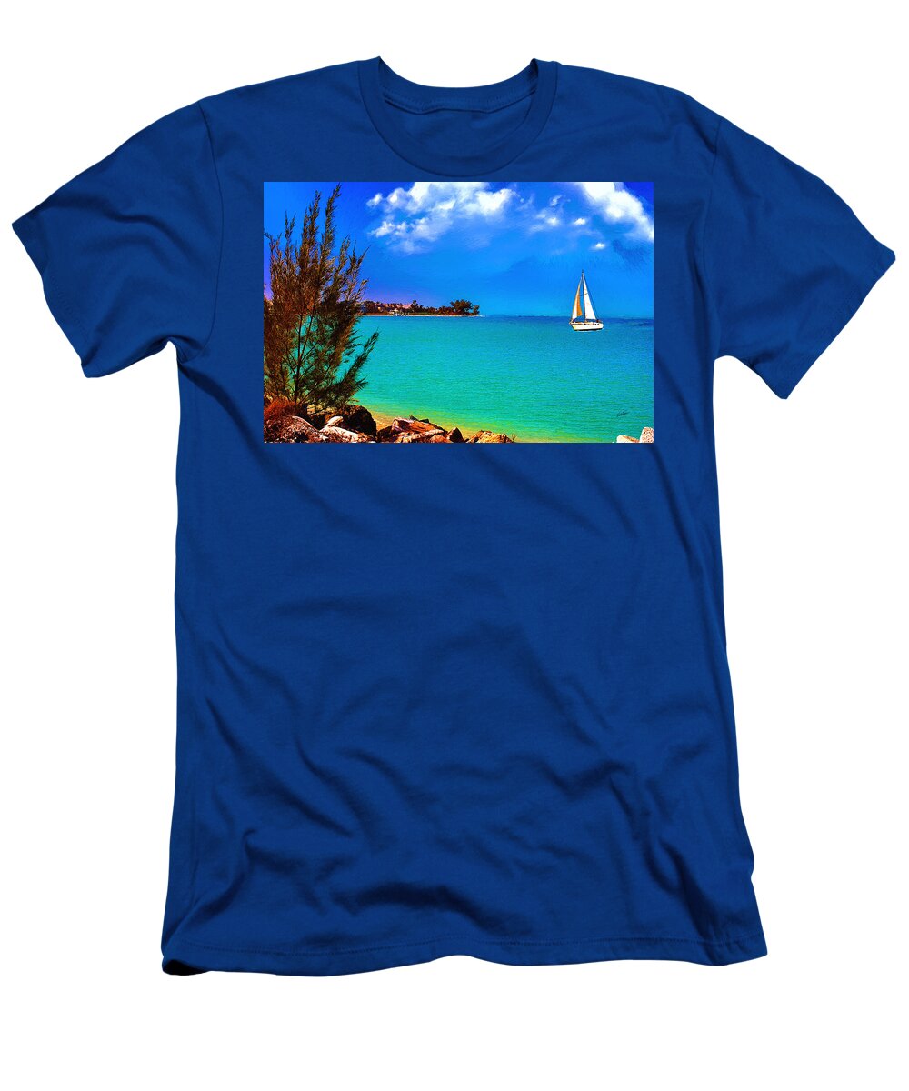 Waterscape T-Shirt featuring the painting Sailboat off Southwest Florida - DWP1192976 by Dean Wittle
