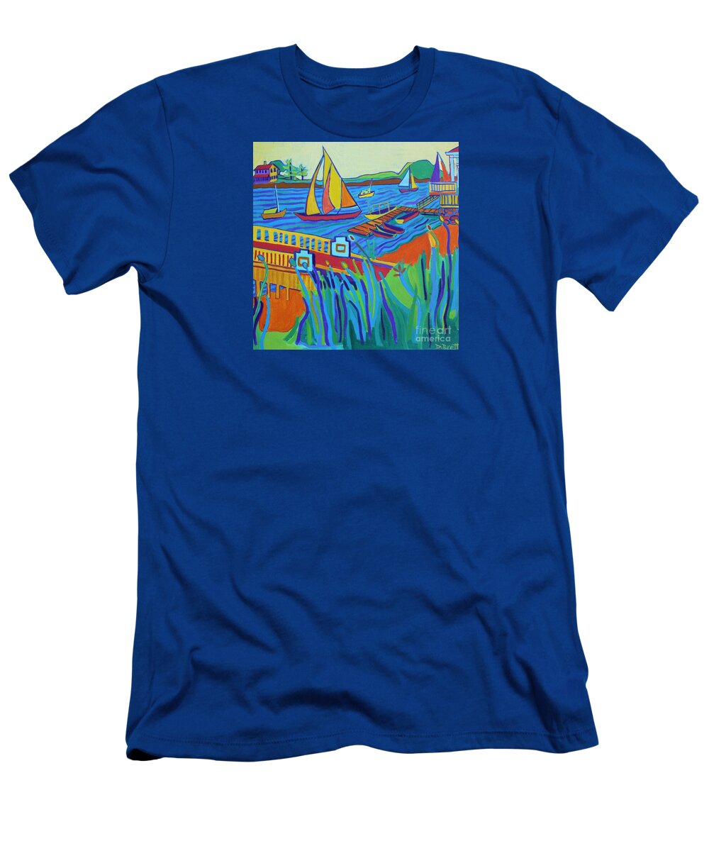 Landscape T-Shirt featuring the painting Sailing at Tucks Point Manchester by the sea by Debra Bretton Robinson