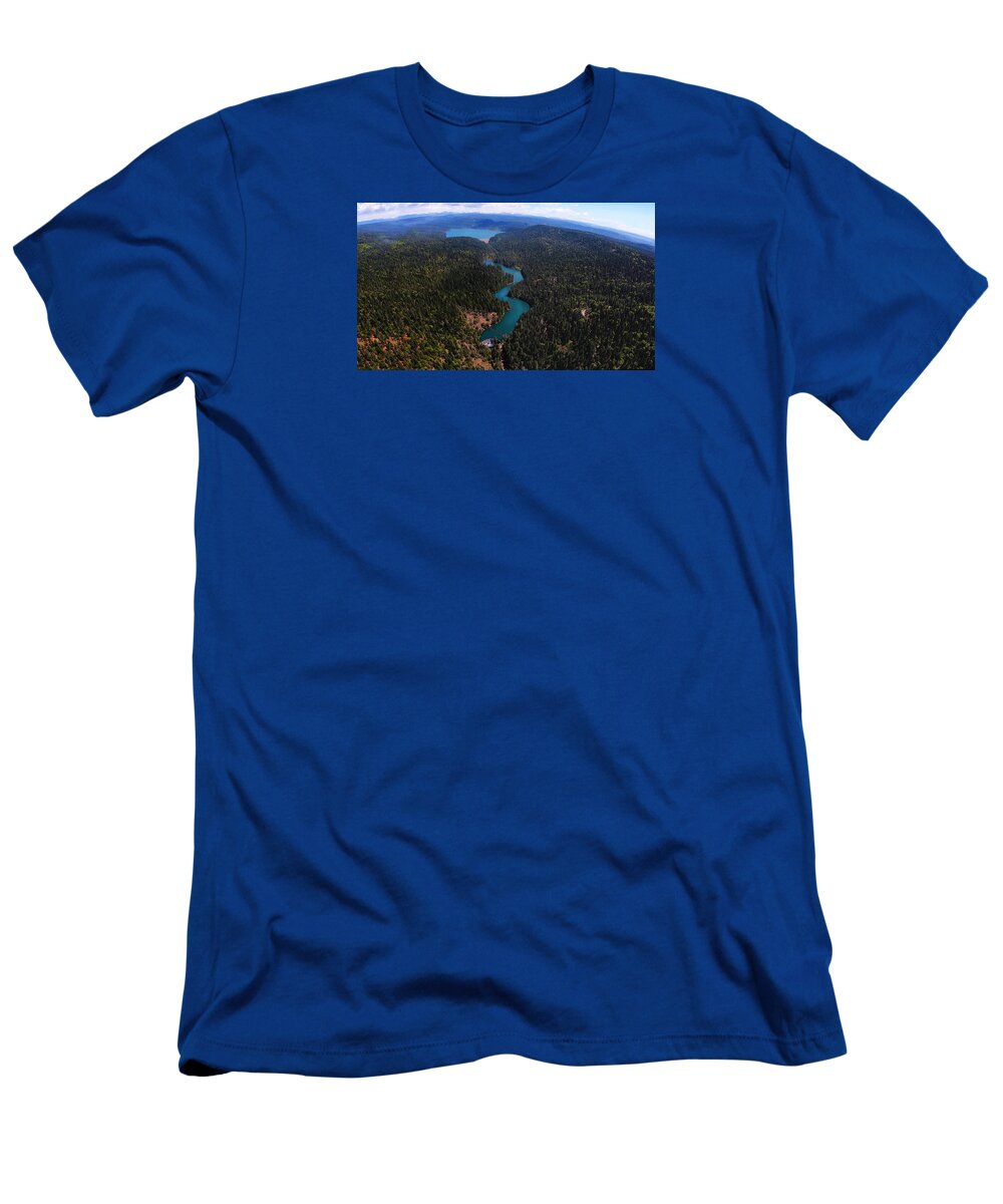Scotts Flat Lake T-Shirt featuring the digital art Scotts Flat Lake and Lower Scotts Flat Reservoir Aerial by Lisa Redfern