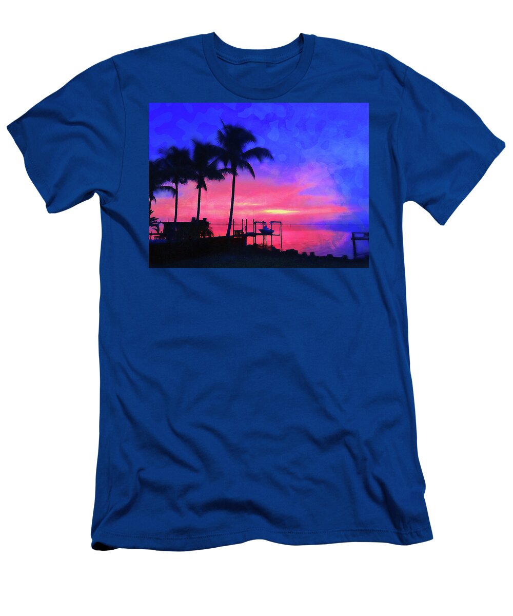 Pier T-Shirt featuring the painting Spectacular Florida Sunset - 02 by AM FineArtPrints