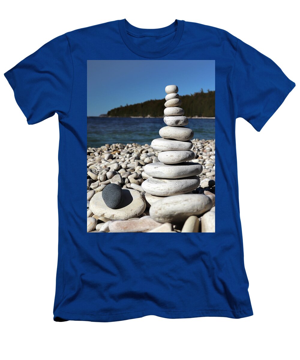 Spring T-Shirt featuring the photograph Stacked Stones at Pebble Beach by David T Wilkinson