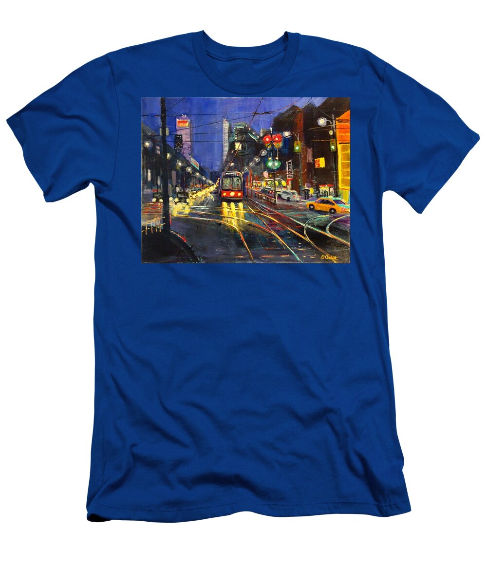 Streetcar T-Shirt featuring the painting Streetcar Crossroads by Brent Arlitt