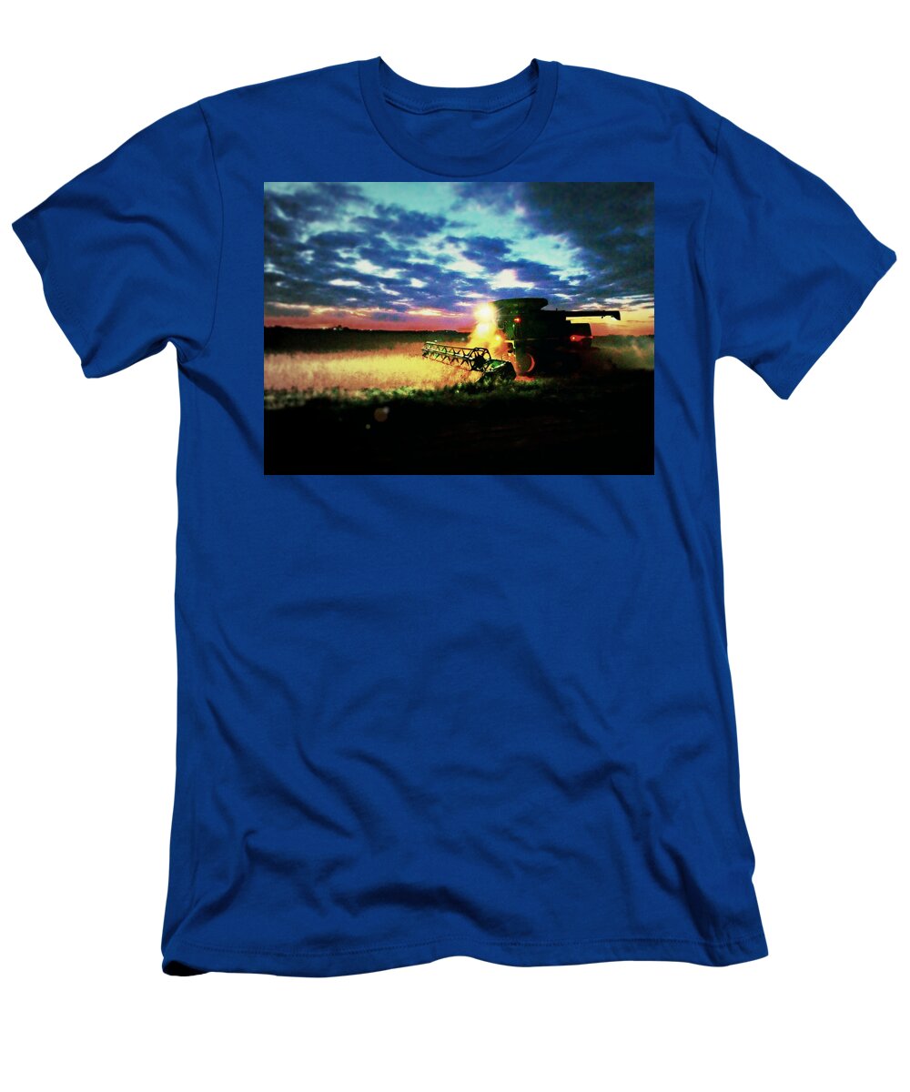 Field; Harvest; Beans; Fall; Minnesota; Fulda; Tsarts; Troystapek; Troy Stapek; Night Work; Farming T-Shirt featuring the photograph There goes the beans by Troy Stapek